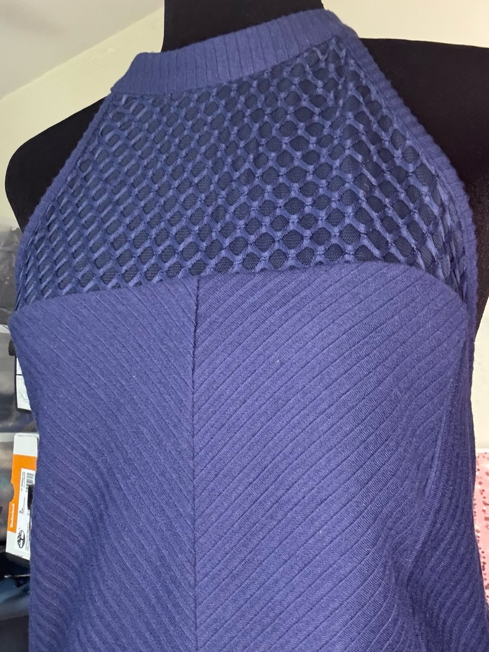 Ashley Stewart Purple Knit Midi Dress with Textured Yoke